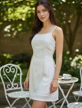 Vintage La Belle White Embroidered Floral Stitching Mini Dress 9